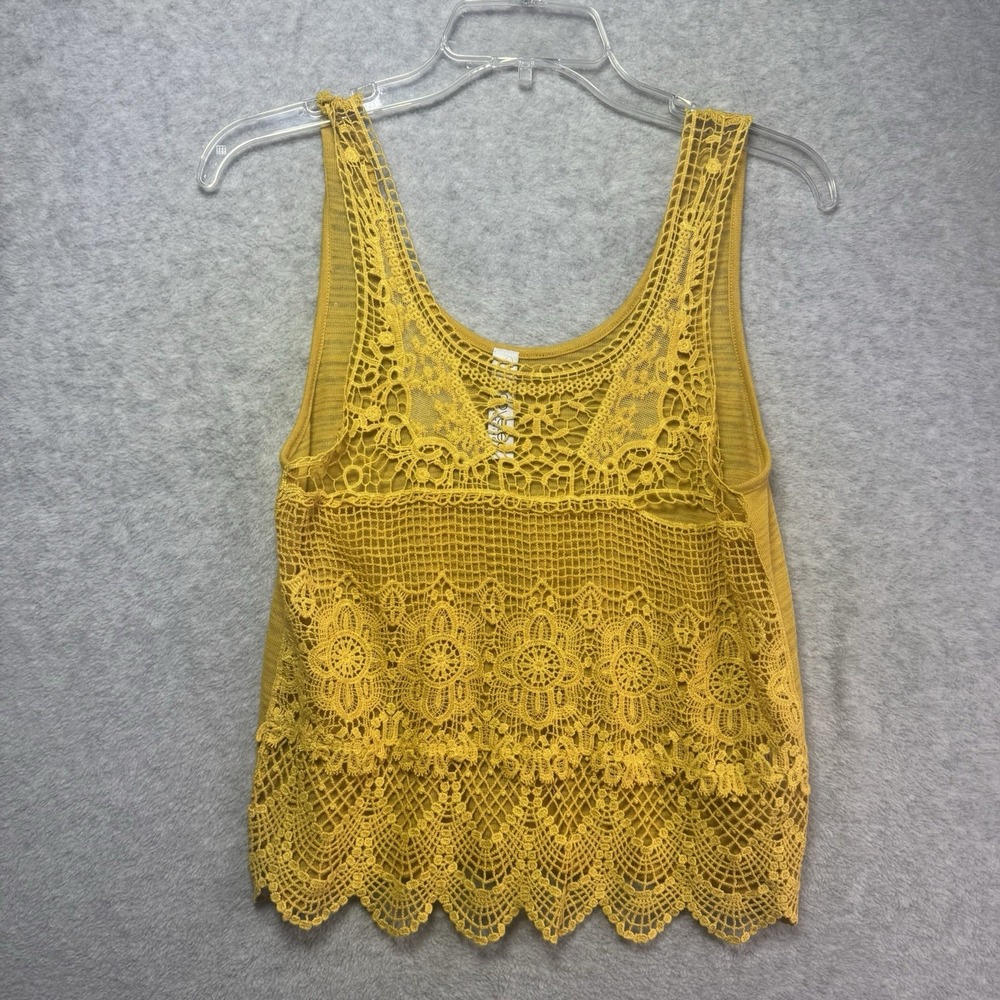 Crochet Tank Top Mustard Yellow Coveted Clothing Small Boho Festival Sleeveless